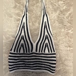 Hollister Navy and White Crochet Halter Top; size XS; NWOT